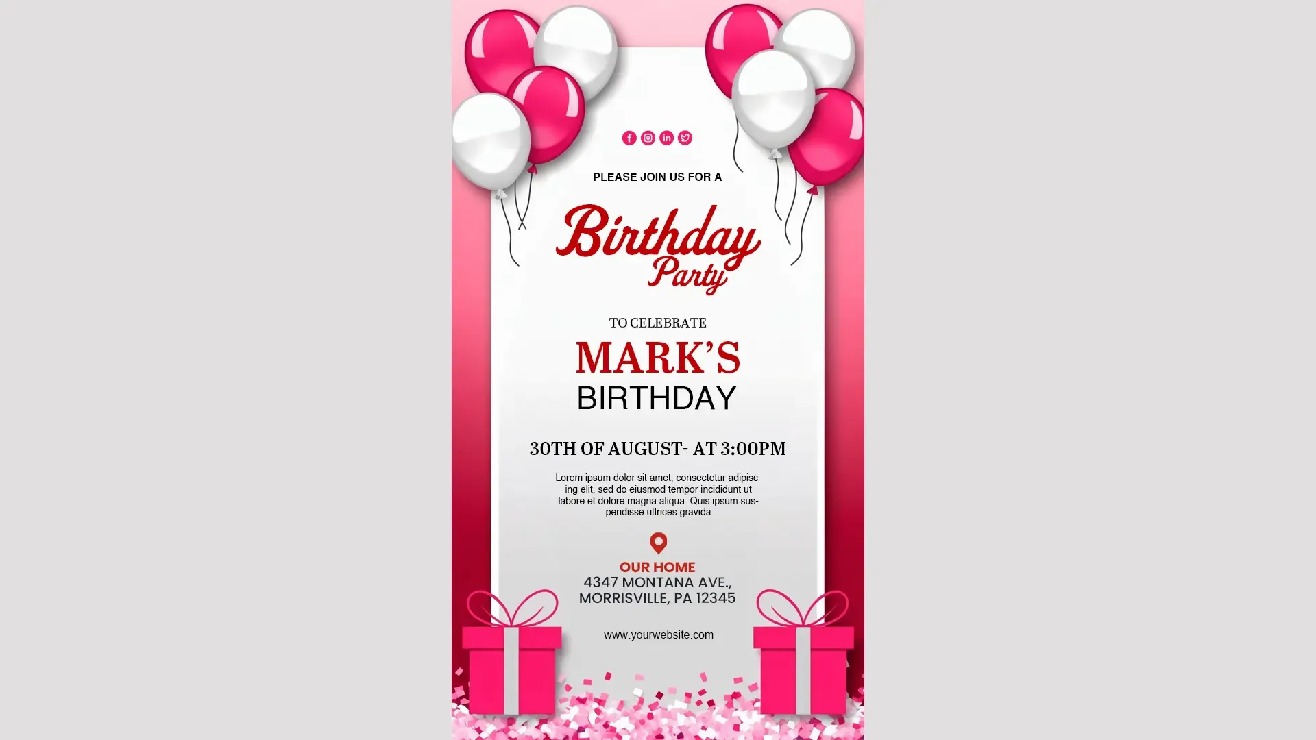 Elegant Red and White Birthday Invitation Card Instagram Story